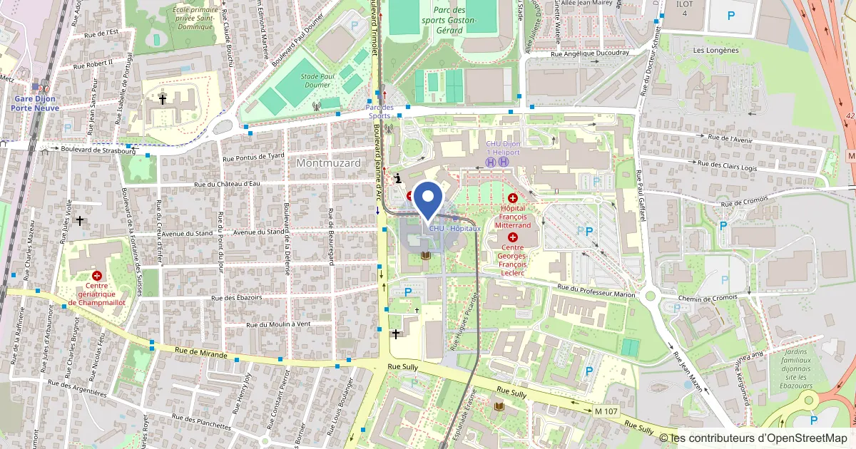 Plan du quartier de l’UFR des Sciences de Santé de Dijon, 7 boulevard Jeanne d’Arc, 21000 Dijon