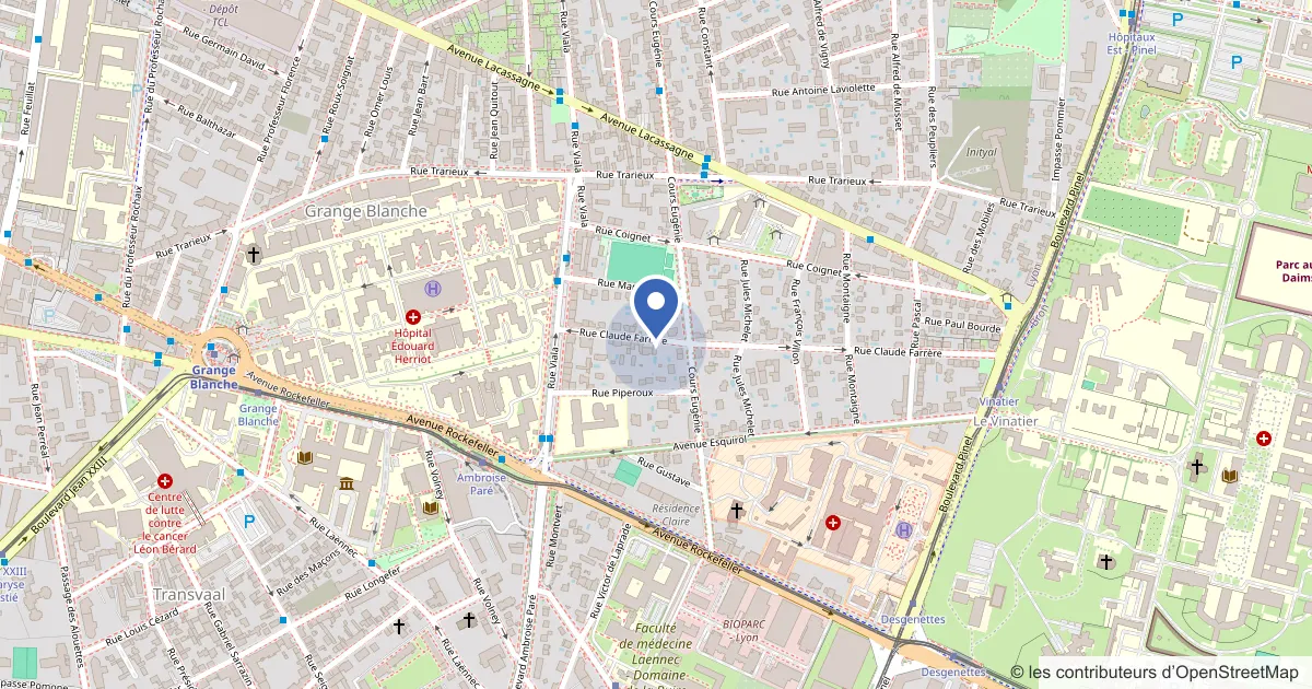 Plan du quartier de la Faculté de médecine Lyon Est, 8 avenue Rockefeller, 69008 Lyon