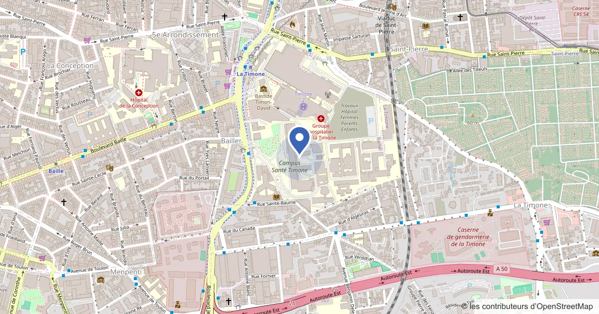 Plan du quartier du Campus Santé Timone, 27 boulevard Jean Moulin, 13005 Marseille