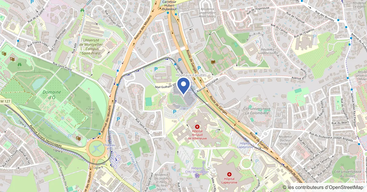 Plan du quartier du Campus Santé Arnaud de Villeneuve, 641 avenue du Doyen Gaston Giraud, 34090 Montpellier