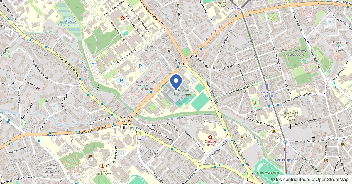 Plan du quartier du Campus Flahault, 15 avenue Charles Flahault, 34090 Montpellier